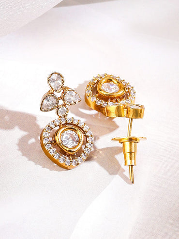 Rubans 22K Gold-Plated White Cubic Zirconia Studded Handcrafted Floral Vine Necklace Set with Matching Earrings Jewellery Set