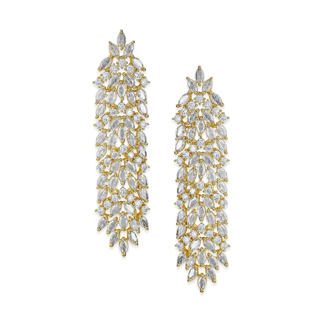 Rubans 22K Gold-Plated White Cubic Zirconia Studded Leaf Design Drop Earrings Drop Earring