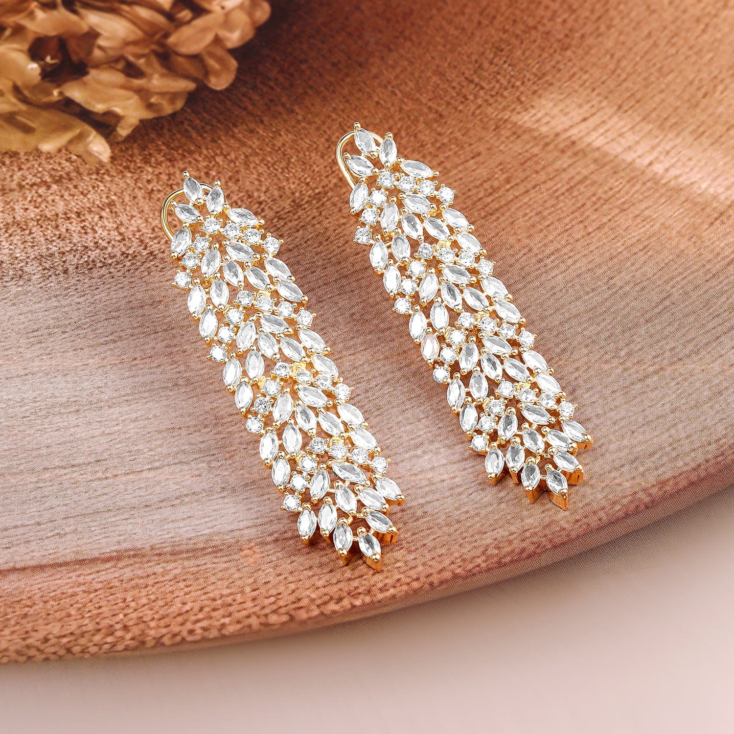 Green Diamond Leaf Fringe Leaf Long Drop Earrings sale