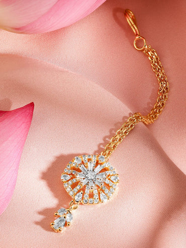 Rubans 22K Gold-Plated White Cubic Zirconia Studded Maang Tikka Head Jewellery
