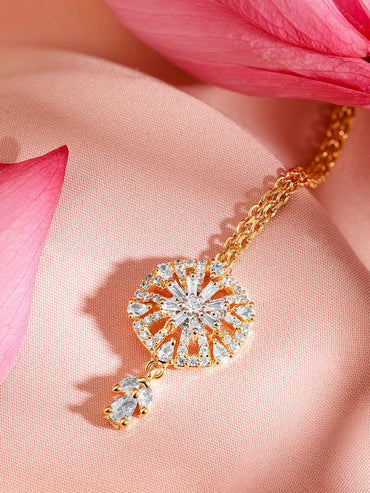 Rubans 22K Gold-Plated White Cubic Zirconia Studded Maang Tikka Head Jewellery