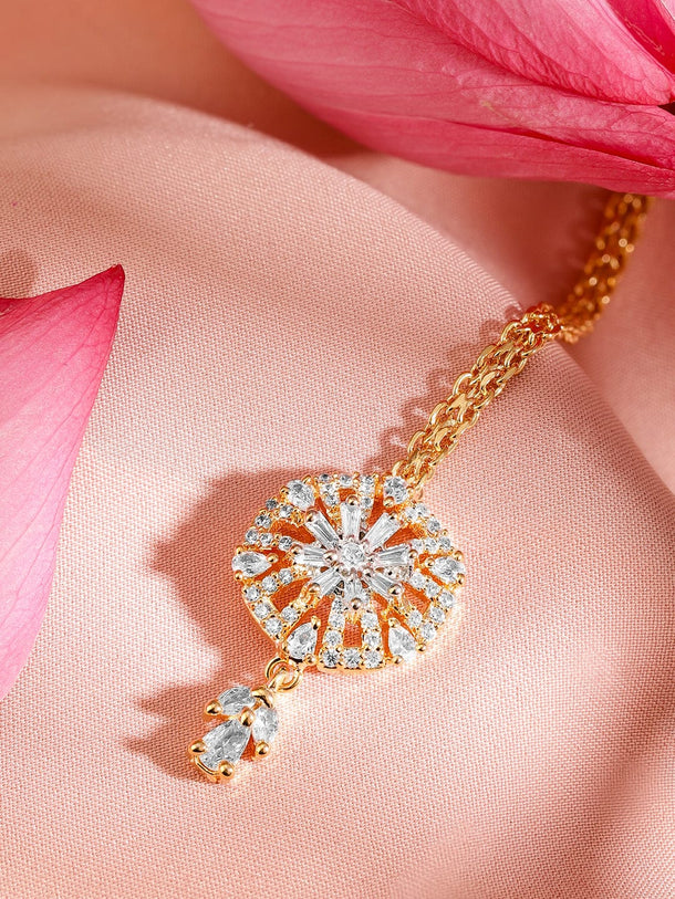 Rubans 22K Gold-Plated White Cubic Zirconia Studded Maang Tikka Head Jewellery