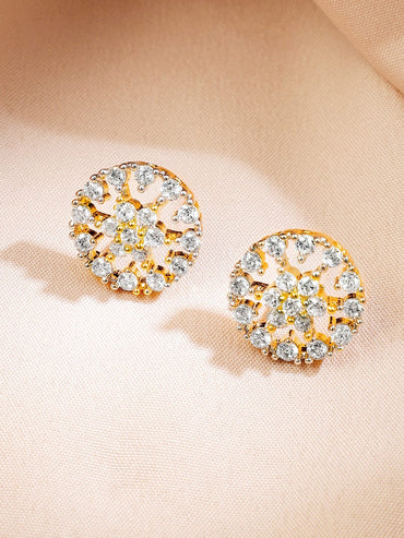 Rubans 22K Gold-Plated White Cubic Zirconia Studded Round Floral Pendant Necklace Set for Women Jewellery Set