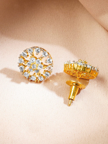 Rubans 22K Gold-Plated White Cubic Zirconia Studded Round Floral Pendant Necklace Set for Women Jewellery Set