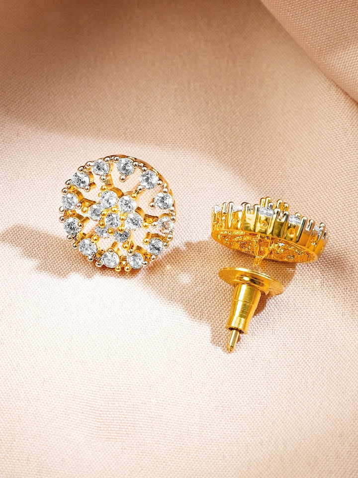 Rubans 22K Gold-Plated White Cubic Zirconia Studded Round Floral Pendant Necklace Set for Women Jewellery Set