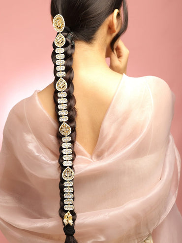 Rubans 22K Gold-Plated White Kundan & Cream Pearl Beaded Handcrafted Hair Accessories for Brides & Bridesmaids Hair Accessories
