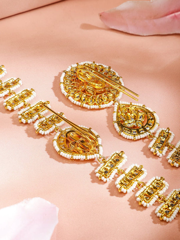 Rubans 22K Gold-Plated White Kundan & Cream Pearl Beaded Handcrafted Hair Accessories for Brides & Bridesmaids Head Jewellery