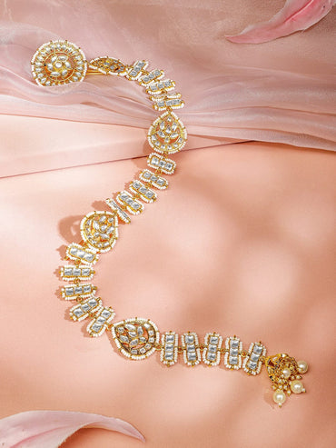 Rubans 22K Gold-Plated White Kundan & Cream Pearl Beaded Handcrafted Hair Accessories for Brides & Bridesmaids Head Jewellery