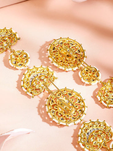Rubans 22K Gold-Plated White Kundan & Cream Pearl Beaded Handcrafted Head Jewellery for Women for Brides & Bridesmaids Head Jewellery