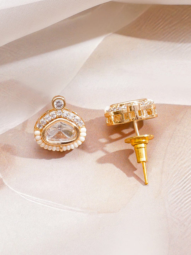 Rubans 22K Gold-Plated White Kundan & Cubic Zirconia Necklace Set with Pearl Beaded Detail Jewellery Set