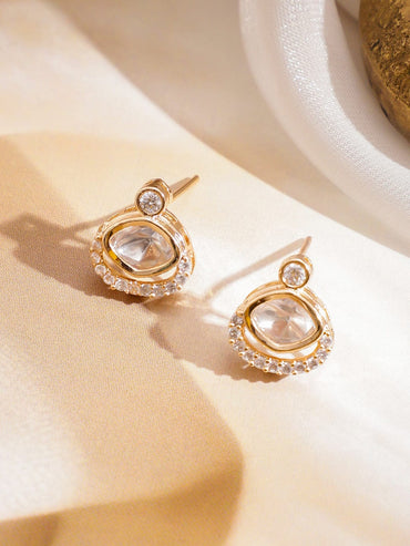 Rubans 22K Gold-Plated White Kundan & Cubic Zirconia Pendant Necklace Set with Earrings Jewellery Set