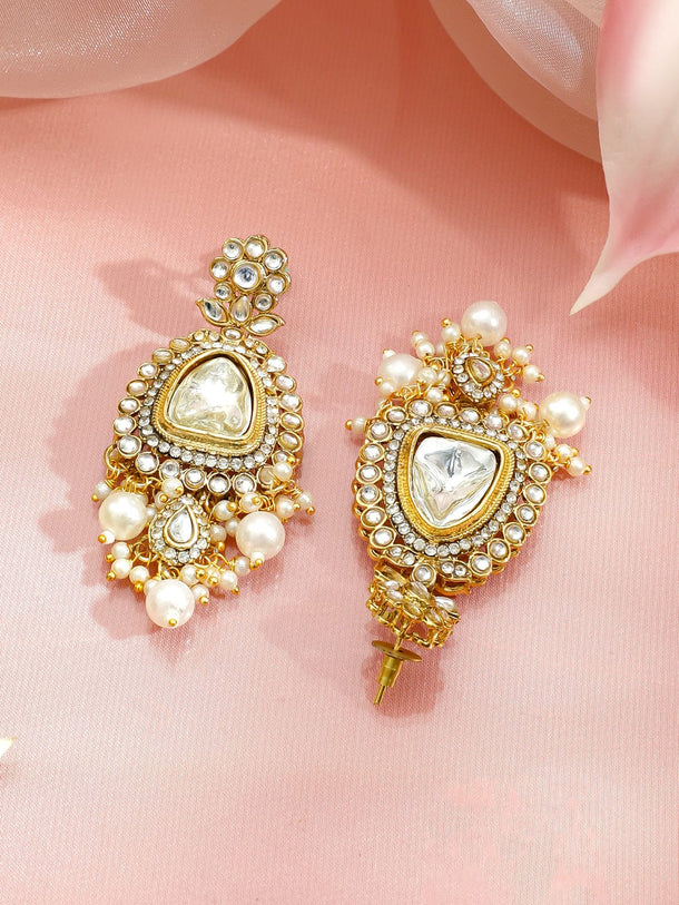 Rubans 22K Gold-Plated White Kundan,CZ & Glossy Pearl Beads Multi-Layered Jewellery Set Jewellery Set