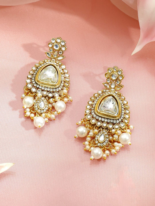 Rubans 22K Gold-Plated White Kundan,CZ & Glossy Pearl Beads Multi-Layered Jewellery Set Jewellery Set