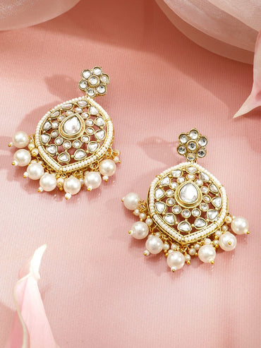 Rubans 22K Gold-Plated White Kundan & Pearl Beaded Handcrafted Bridal Choker Necklace Set Jewellery Set