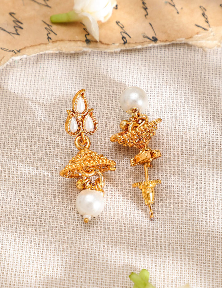 Rubans 22K Gold-Plated White Kundan & Pearl Drop Traditional Jewellery Set Jewellery Set