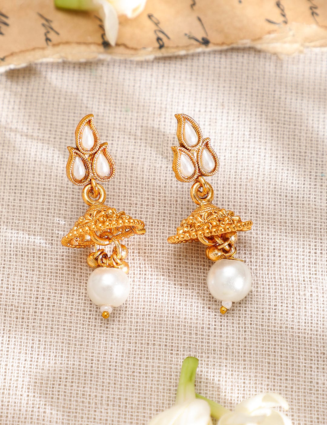 Rubans 22K Gold-Plated White Kundan & Pearl Drop Traditional Jewellery Set Jewellery Set