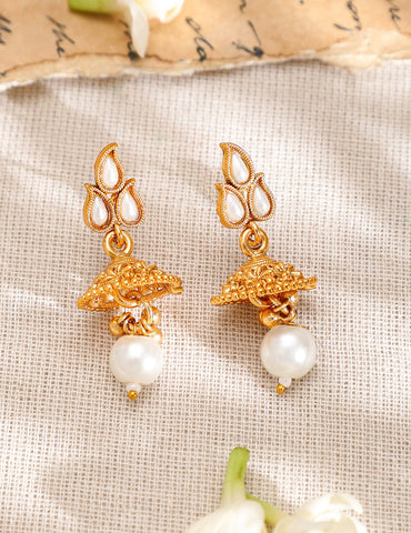 Rubans 22K Gold-Plated White Kundan & Pearl Drop Traditional Jewellery Set Jewellery Set