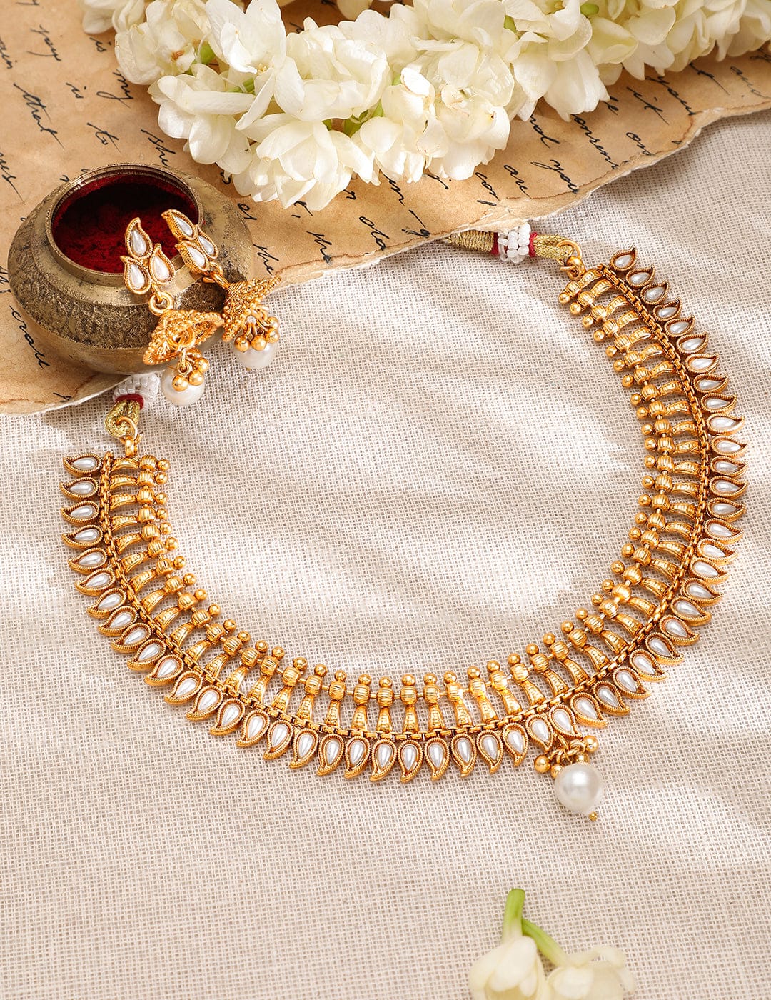 Rubans 22K Gold-Plated White Kundan & Pearl Drop Traditional Jewellery Set Jewellery Set
