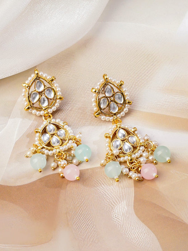 Rubans 22K Gold-Plated White Kundan Studded & Pastel Multicolor Pearls Beaded Choker Necklace Set Jewellery Set