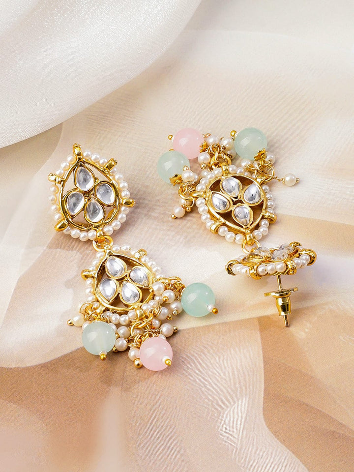 Rubans 22K Gold-Plated White Kundan Studded & Pastel Multicolor Pearls Beaded Choker Necklace Set Jewellery Set