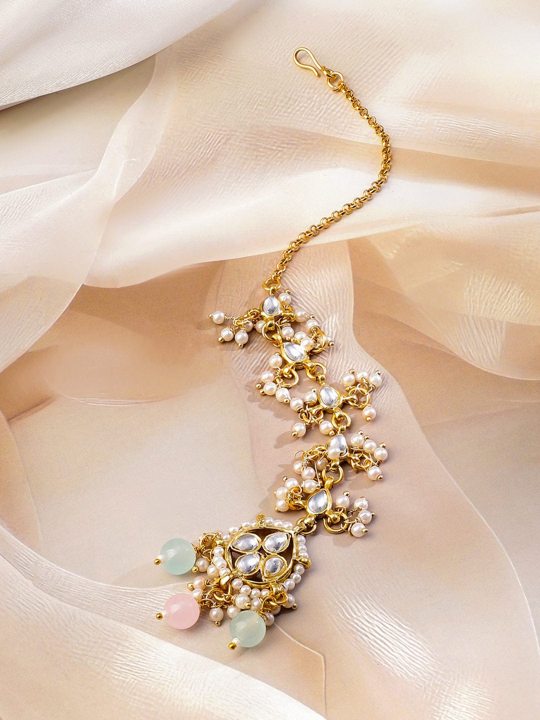 Rubans 22K Gold-Plated White Kundan Studded & Pastel Multicolor Pearls Beaded Choker Necklace Set Jewellery Set