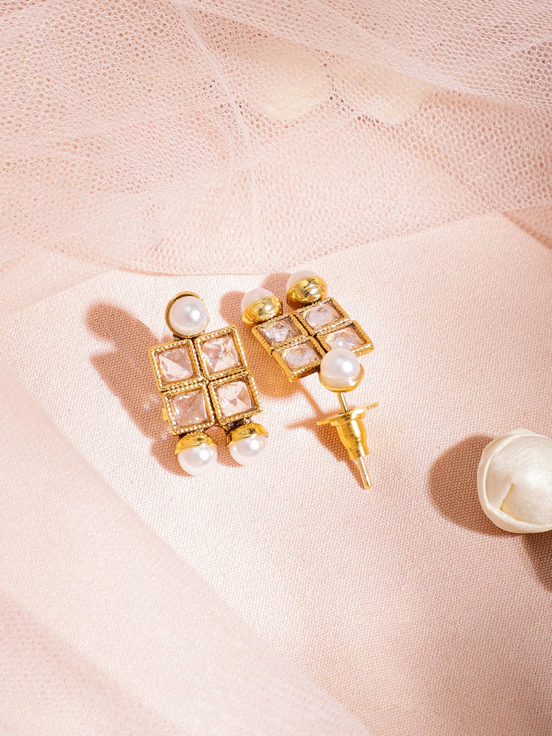 Rubans 22K Gold-Plated White Kundan Studded & Pearl Beaded Handcrafted Jewellery Set Jewellery Set