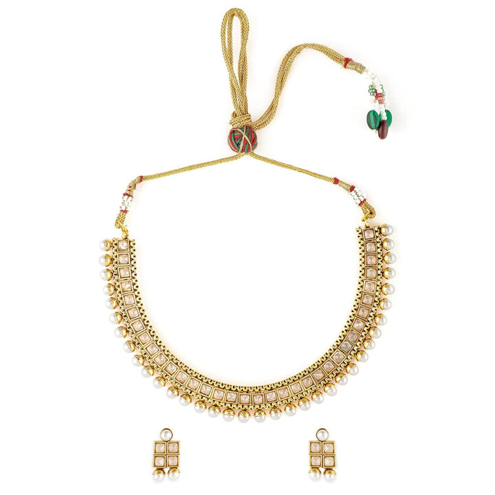 Rubans 22K Gold-Plated White Kundan Studded & Pearl Beaded Handcrafted Jewellery Set Necklaces, Necklace Sets, Chains & Mangalsutra