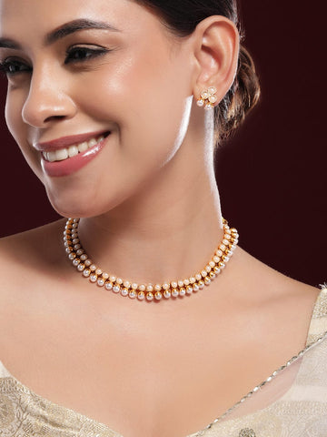 Rubans 22K Gold-Plated White Pearl Beaded Traditional Jewellery Set Jewellery Set