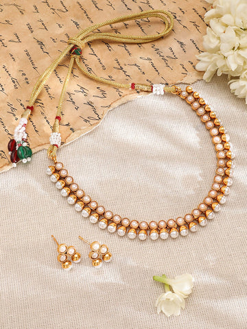 Rubans 22K Gold-Plated White Pearl Beaded Traditional Jewellery Set Jewellery Set