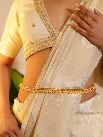 Rubans 22K Gold-Plated White Stone Studded Handcrafted Traditional Kamarbandh Saree Accessories