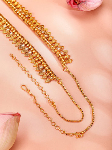 Rubans 22K Gold-Plated White Stone Studded Handcrafted Traditional Kamarbandh Saree Accessories