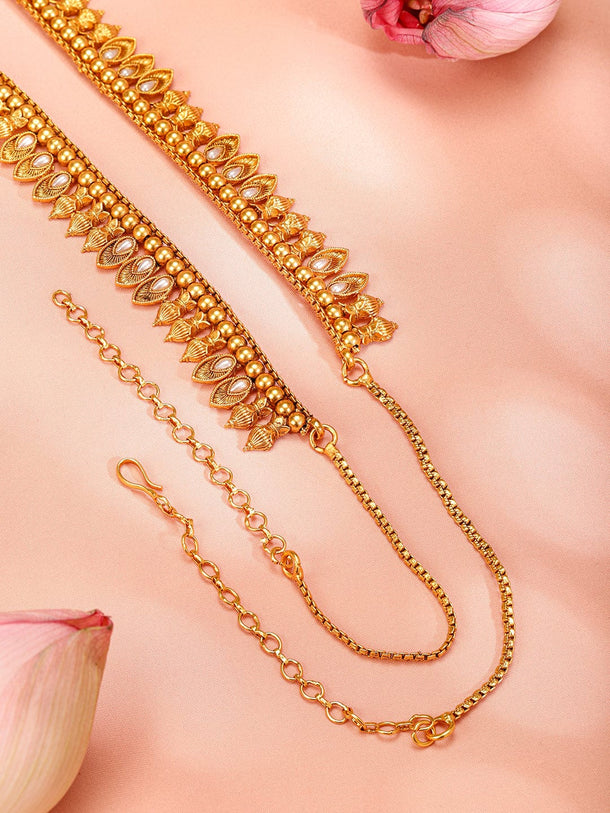 Rubans 22K Gold-Plated White Stone Studded Handcrafted Traditional Kamarbandh Saree Accessories