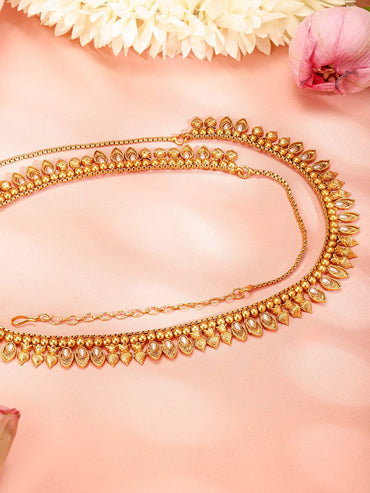 Rubans 22K Gold-Plated White Stone Studded Handcrafted Traditional Kamarbandh Saree Accessories
