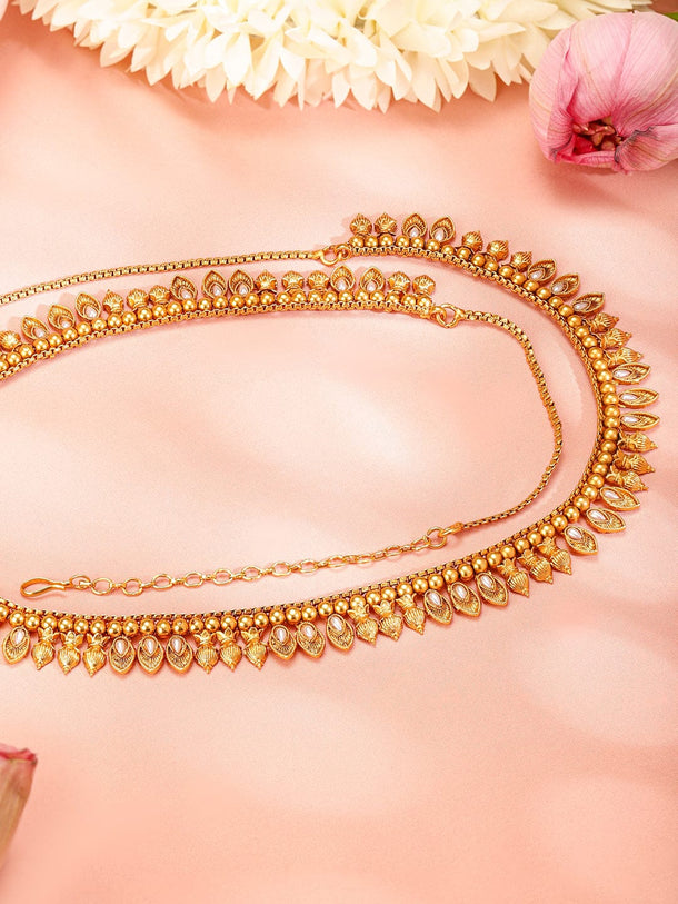 Rubans 22K Gold-Plated White Stone Studded Handcrafted Traditional Kamarbandh Saree Accessories