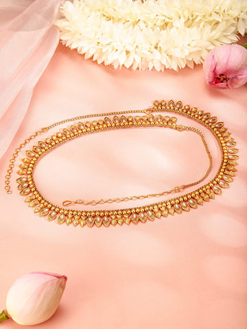 Rubans 22K Gold-Plated White Stone Studded Handcrafted Traditional Kamarbandh Saree Accessories