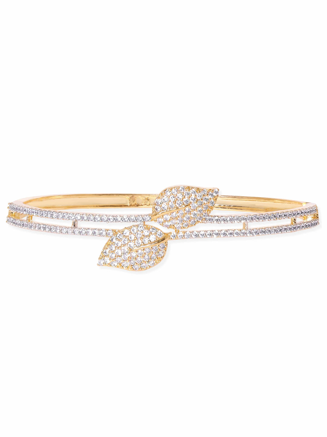 Rubans 22K Gold Plated Zirconia Leaf Motif Sleek Bracelet Bangles & Bracelets