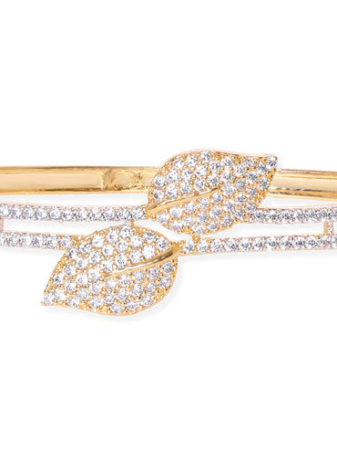 Rubans 22K Gold Plated Zirconia Leaf Motif Sleek Bracelet Bangles & Bracelets