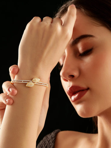 Rubans 22K Gold Plated Zirconia Leaf Motif Sleek Bracelet Bangles & Bracelets