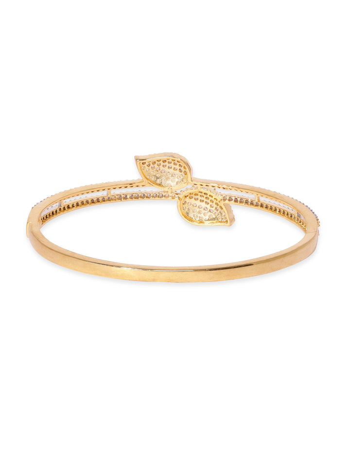 Rubans 22K Gold Plated Zirconia Leaf Motif Sleek Bracelet Bangles & Bracelets