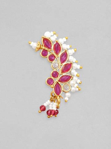 Rubans 22K Gold-Plated Zirconia Studded & Pearl Beaded dangle Nosering Jewellery