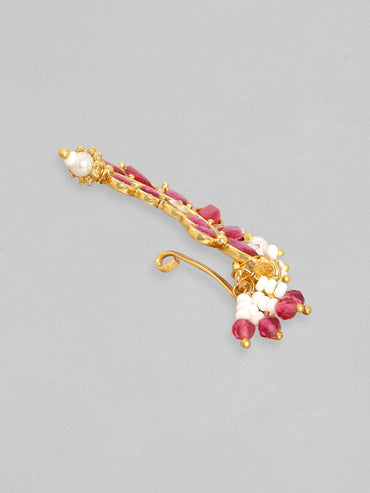 Rubans 22K Gold-Plated Zirconia Studded & Pearl Beaded dangle Nosering Jewellery