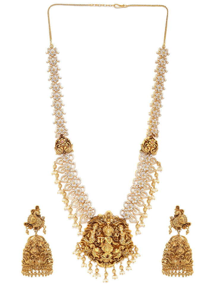 Rubans 22K Gold plated Zirconia studded pearl beaded Luxury Handcrafted Necklace Set Jewellery Sets
