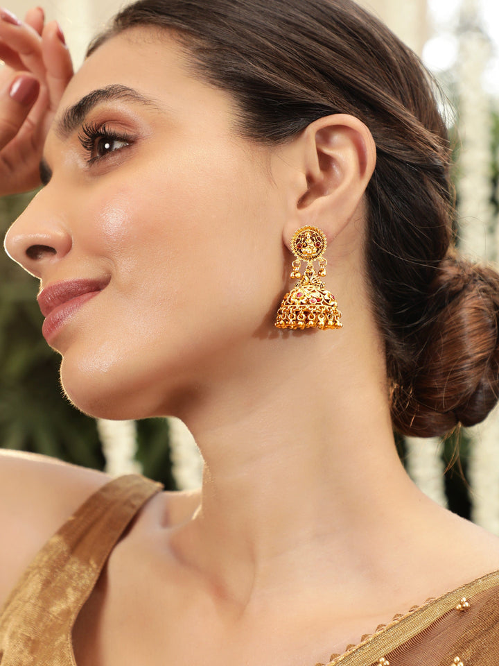 Rubans 22k Gold Temple Tales: Exquisite Jhumka Elegance Earrings