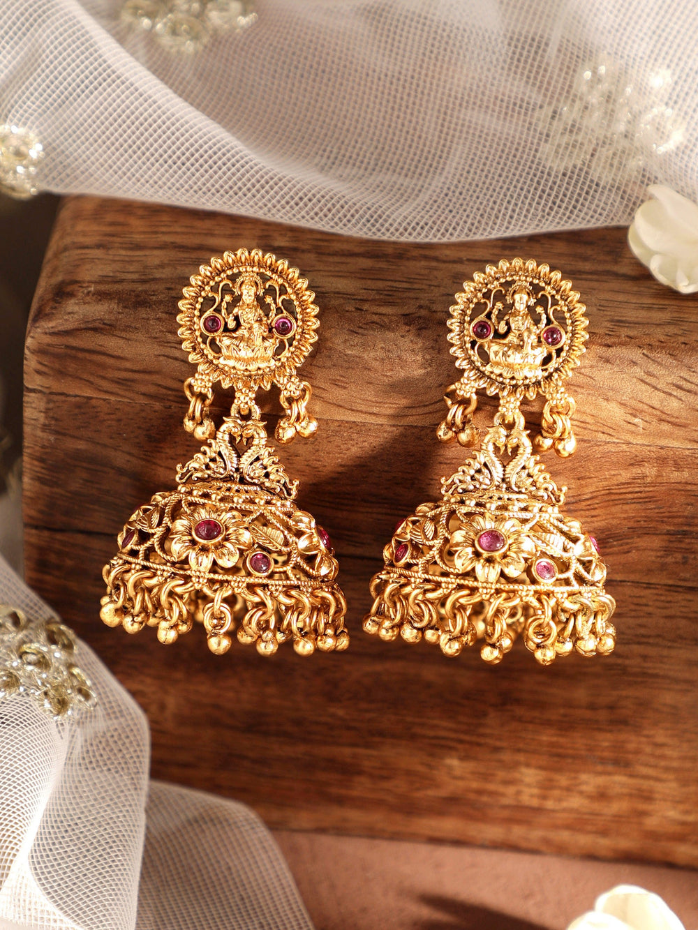 Rubans 22k Gold Temple Tales: Exquisite Jhumka Elegance Earrings