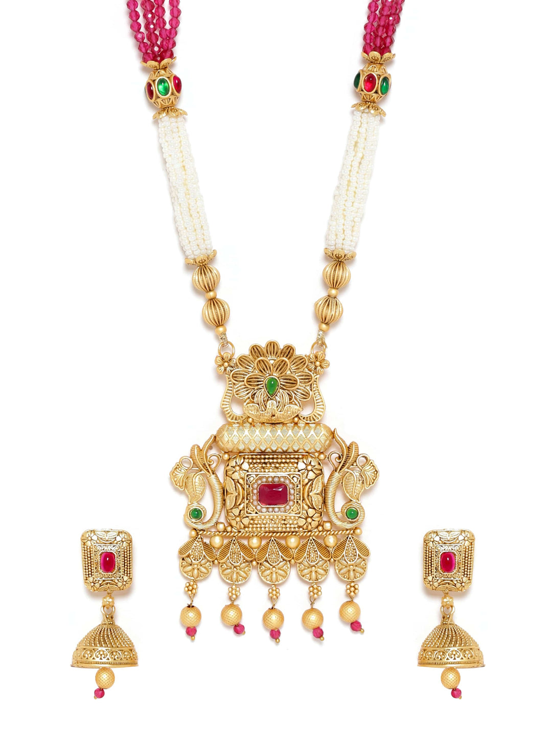 Rubans 22K Gold Toned Floral Motif Timeless Charm Pearl Beaded necklace set Jewellery Sets