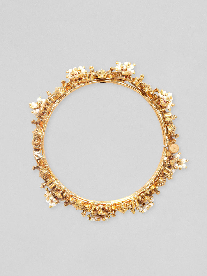 Rubans 22K Gold Toned Goddess Motif Pearl Beaded Statement Bangles. Bangles & Bracelets