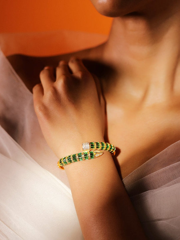Rubans 22K Luxurious Emerald Green Gold Plated Bracelet Bangles & Bracelets