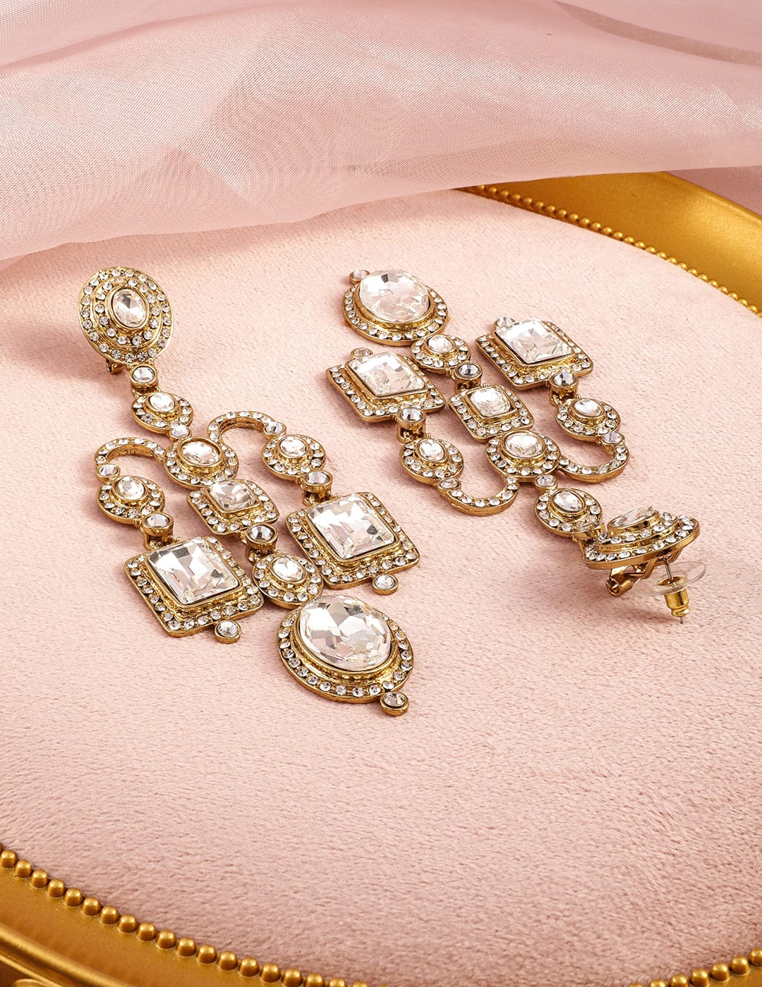 Rubans 22K Mehndi Gold-Plated Crystal White Cubic Zirconia Studded Chandelier Earrings Earrings