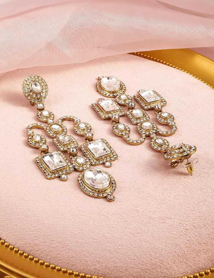 Rubans 22K Mehndi Gold-Plated Crystal White Cubic Zirconia Studded Chandelier Earrings Earrings