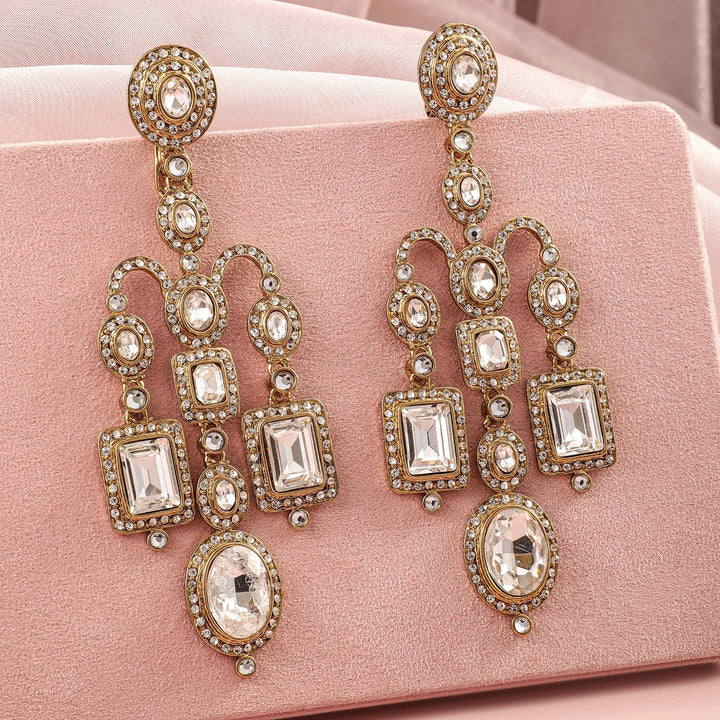 Rubans 22K Mehndi Gold-Plated Crystal White Cubic Zirconia Studded Chandelier Earrings Earrings